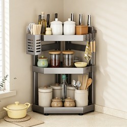 New Kitchen Corner Spice Storage Rack, Multi-Layer, Multi-Functional Countertop Shelf for Storing Condiment Bottles and Cans, Corner Storage Rack
