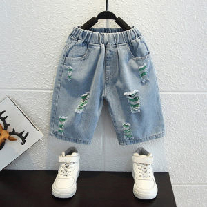 
Children's clothing, baby clothing, parent-child clothing, pants, ripped denim shorts, solid color elastic, other materials (100%