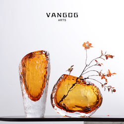 Volcanic Stone, Light Luxury and High-End Feel, Living Room Glass Vase, Glass Art Flower Arrangement, Dried Flower Decoration, Flower Vessel Ornament