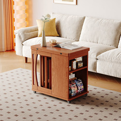 Solid Wood Side Table for Living Room, Movable Sofa Side Cabinet, Foldable Small Apartment Table, Balcony Coffee Table