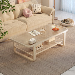 Coffee Table for Living Room, Small Apartment Table, 2026 New Model, Cream Style, High-End Feel, Double-Layer Tempered Glass Coffee Table