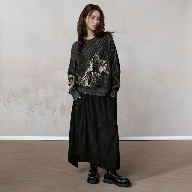 JfYanYan Star Track Corduroy Skirt Women's 2024 New Autumn and Winter Mid-length Irregular Skirt