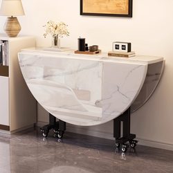 Foldable Round Table, Small Apartment Dining Table, Home Dining Table for 12 People, Restaurant Table with Turntable, Catering Hotel Large Table