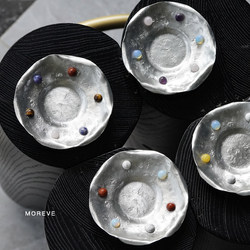 Moreve Handmade Tin Natural Stone Desktop Ring Jewelry Storage Tray Entrance Decoration Gift