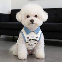 Pet Summer Cute Denim Blue Polo Collar Dog Vest Schnauzer Teddy Bichon Pomeranian Small Dog Clothing