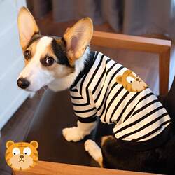 Pet Dog Fun Print Clothing Spring and Autumn Anti-Shedding Thin Corgi Shiba Inu Teddy Striped Two-Legged Sweatshirt