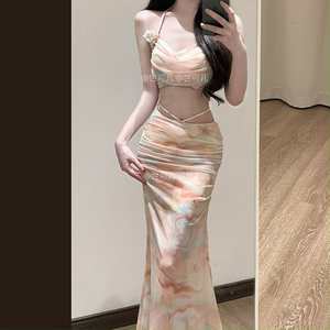 
Shikeer 2025 yellow and white ruffled split swimsuit women's three-piece bikini pure desire to prevent exposure hot spring