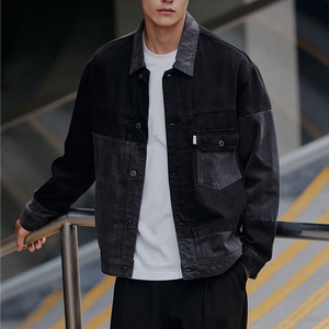 
(Bird) Spring men's color-blocked denim jacket casual loose versatile long-sleeved lapel jacket C3214/J7