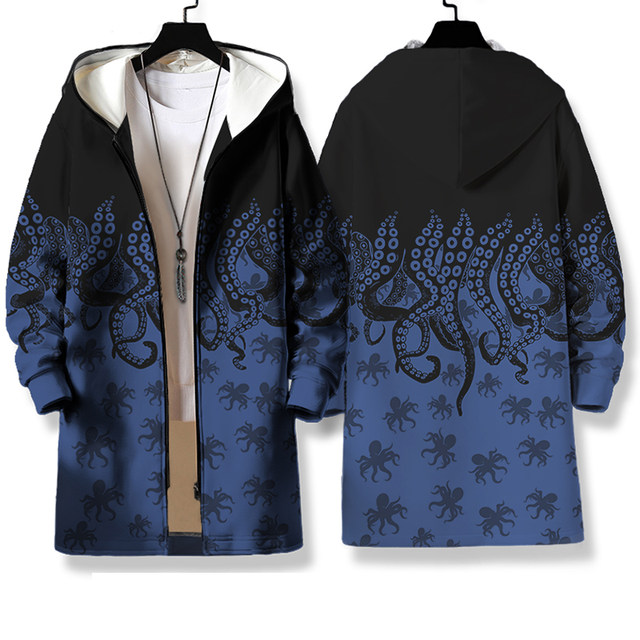 Cthulhu Myth Game Trench Coats Around Men's and Women's Trendy Brand Clothes Octopus The same hooded jacket with velvet and thickened
