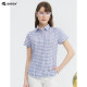Borton 2025 summer short-sleeved red blue white plaid shirt women's American casual pure cotton high-end large-size shirt
