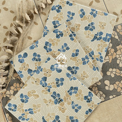 Retro Beige Blue Vintage-Style Small Floral Tiles with Fabric Pattern Matte Mosaic Floor Tiles Background Wall Tiles for Cafes, Guesthouses, and Restaurants