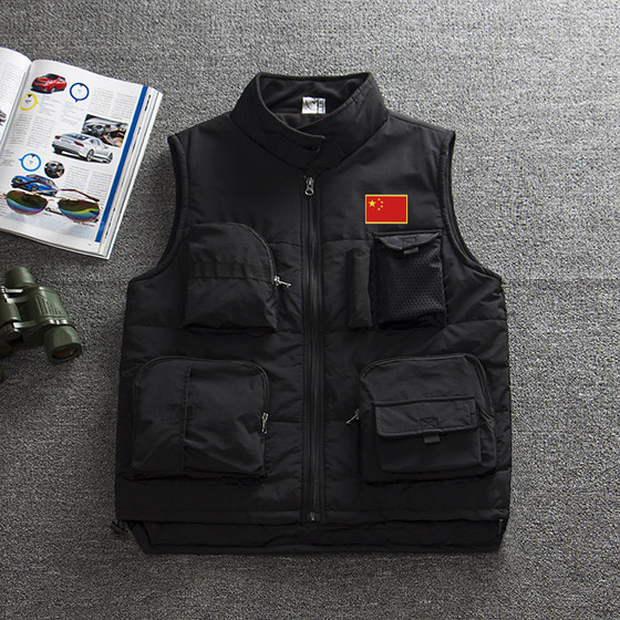 Autumn and winter Korean version of men and women photography multi -pocket cotton and horse clip outer tide plus velvet to keep the vest vest custom printing