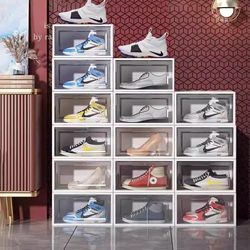 12-Pack Transparent Shoe Boxes, Shoe Storage Solution, Dust-Proof Shoe Cabinet for Dormitory and Home Use, Space-Saving Foldable Shoe Rack