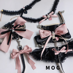 MOG pet traction pink and black cute bow