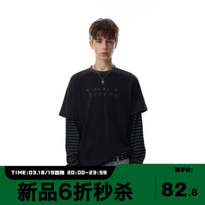 
MRNEARLY American retro striped fake two-piece long-sleeved T-shirts for men and women loose casual trendy brand versatile tops