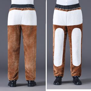Leather pants for men with added plush and thickened takeout, riding motorcycles for ride, windproof, waterproof and warm, men's cotton pants with added fat and enlarged size