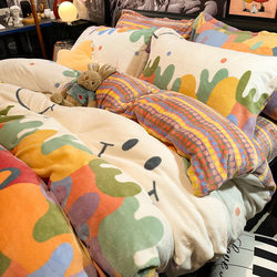 Winter Thickened Milk Velvet Four-Piece Set Double-Sided Coral Velvet Duvet Cover Flannel Children's Bed Sheet Fitted Sheet Bedding