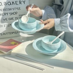 Sea Salt Blue Bowl and Plate Set for Home Use 2025 New Model High-Value Bowl, Plate, Chopsticks, and Tableware Set for Housewarming