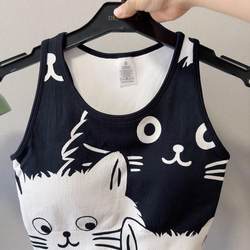 Golf Print Yoga Vest, High-Elasticity, Beautiful Back, Fitness Underwear with Chest Pad, Fixed Integrated Cup, Round Neck Yoga Wear