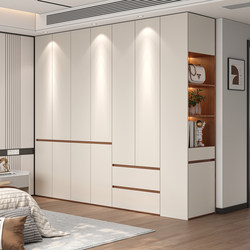 Guangdong Foshan Wardrobe for Home Bedroom, Off-White Segmented Sliding Door with Side Cabinet, 26 New Model Large Wardrobe