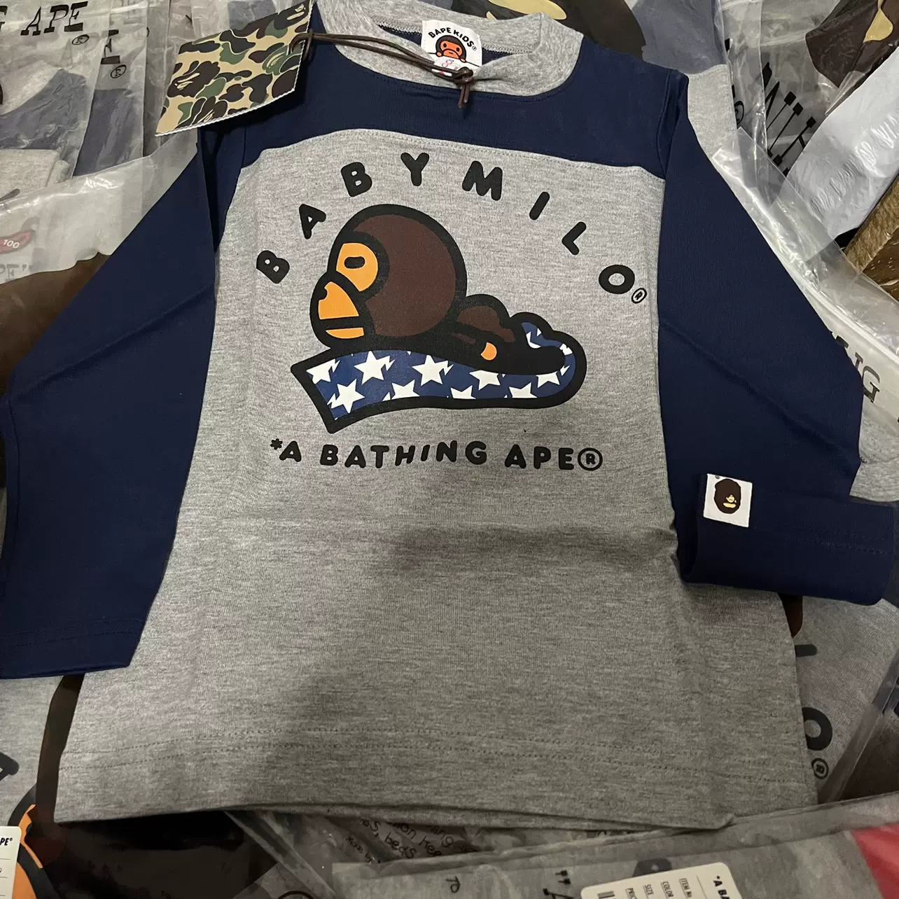 不包邮清仓上海bape kids 拼色长袖tee-Taobao