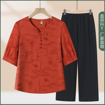 
2025 new style tinsel cotton linen set new Chinese top
