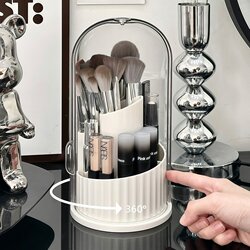 Makeup Brush Storage Tube Rotating Dust-Proof Dressing Table Cosmetics Storage Box Lipstick Eye Shadow Storage Rack Desktop Pen Holder