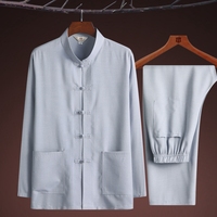 Men's Tang Suit Two-Piece Set For Elderly Fathers In Chinese Style Cotton And Linen