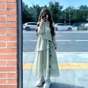 
2026 new style small fresh mint green irregular off-shoulder halter dress summer super fairy temperament A-line long skirt