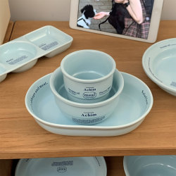 Plate high-end Korean ins style milk blue dessert plate Western food plate oval plate home dish plate tableware set