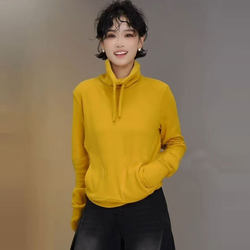 American-Style Lazy and Relaxed Sweatshirt for Women, Petite Size, 2025 New High-Neck Base Shirt, Women's Inner Wear Long-Sleeve Top