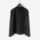 New spring and summer long-sleeved shirt for women loose small stand-up collar round neck collarless black shirt temperament top versatile
