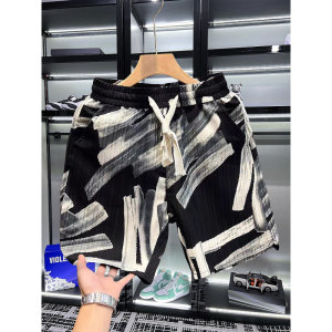 
Fashionable casual shorts for men's summer thin new style with loose and handsome printed beach five-point pants for men