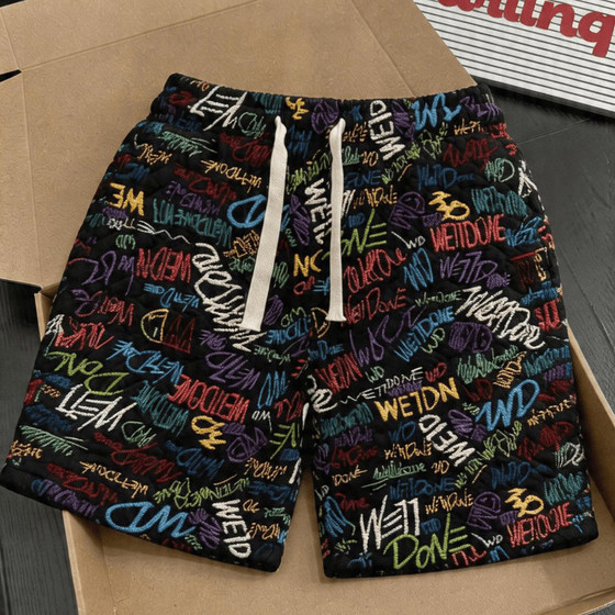 
Personalized graffiti casual pants men's summer thin quick-drying breathable sports shorts trendy versatile beach pants