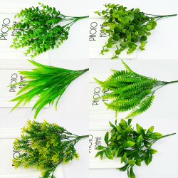 Artificial Green Plants, Fake Leaves, Glued Green Radish Leaves, Single Stem,  Plastic Green Plant Leaves, Fake Flowers and Plants for Decoration and Landscaping