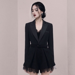 Black Dress Skirt, High-quality Annual Meeting Banquet, Professional Temperament, Goddess Style Suit Jacket, Lace Shorts Suit