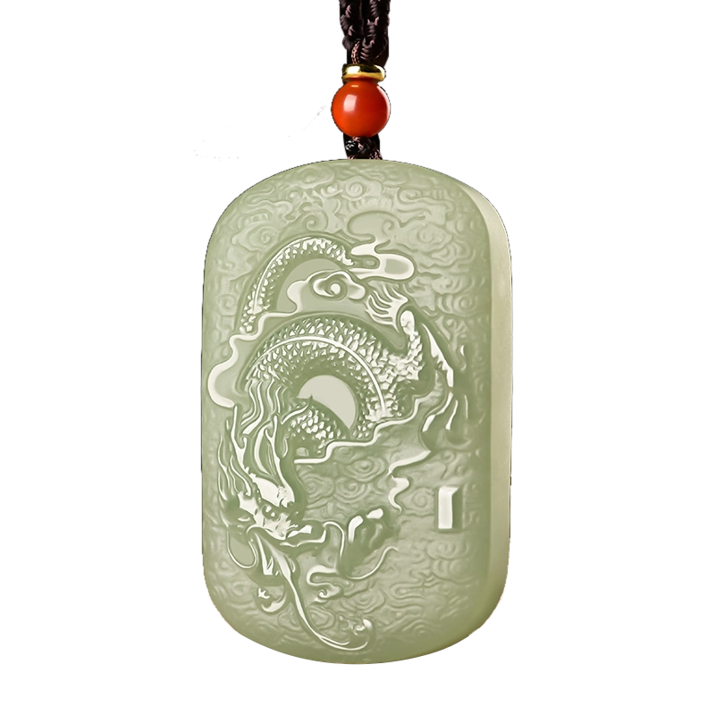 和田玉龙吊坠天然玉石祥云生肖龙挂件男士龙牌玉佩玉器