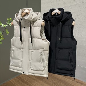 
Men's down cotton vest 2025 autumn and winter trendy thickened warm vest student vest hooded horse clip jacket