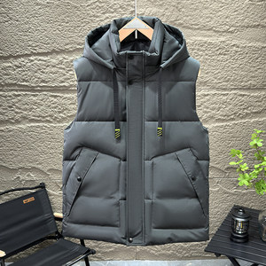 
Men's down cotton vest in autumn and winter new trendy thickened thermal vest student vest hooded horse clip jacket