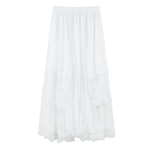 Korean style fashion heavy industry elastic waist lace ear skirt for women 2025 autumn and winter new sweet super fairy skirt
