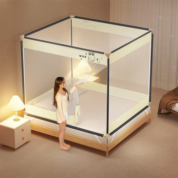 
Anti-falling bed mosquito net, full-bottom anti-mosquito mother and baby three-door large space zipper square net mosquito net all-inclusive