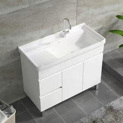 New laundry cabinet balcony laundry pool hand wash basin solid wood bathroom cabinet floor-standing combination cabinet with washboard