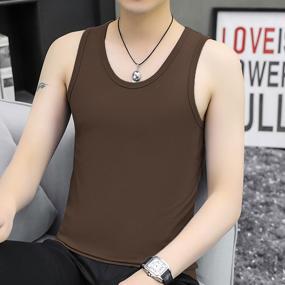 Men's vest in summer cotton cotton sleeveless T -shirts fitness off -column wearing basketball incense shoulder wide shoulder suspender sweater
