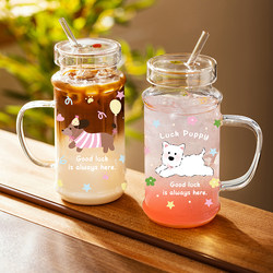 Modern Housewife High Borosilicate Glass Cup, Large Capacity, High Aesthetic Water Cup, Juice Cup, High Temperature Resistant, with Lid and Straw