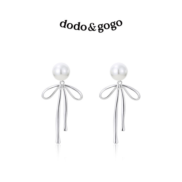 DODOGO Bow Pearl Earrings for Women Small Flavor Style Earrings High-end 2025 New Earrings Slimming Earrings