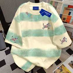 American New Year Zebra Print Couple Style Short-Sleeved T-Shirt for Women 2026 Spring and Summer Pure Cotton Tie-Dye Campus Style Top for Men