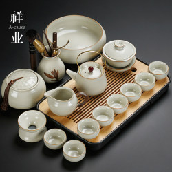 2025 New Model Ru Kiln Kung Fu Tea Set Ceramic Teapot Gaiwan Tea Cup Tea Tray Light Luxury High-End Home Use for Drinking Tea