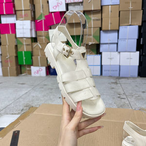 
Foreign trade original single women's shoes with micro flaws new square toe solid color thick sole triangle plate one-button fashion sandals Roman sandals