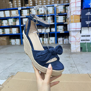
Lady Shoes foreign trade original women's shoes fashion round toe solid color thick bottom braided bow wedge fashion sandals