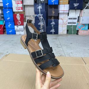 
Lady Shoes foreign trade original women's shoes round toe solid color belt buckle fashion flat bottom one-word buckle fashion sandals